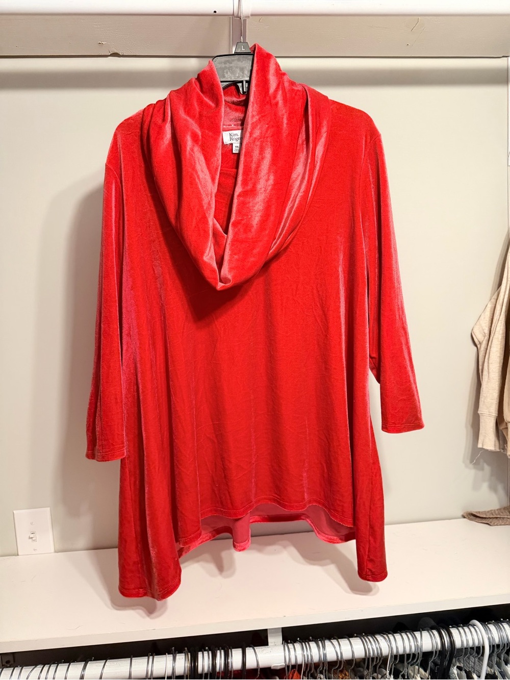 Kim Rogers Red Velvet-Look Cowl Neck Sweater